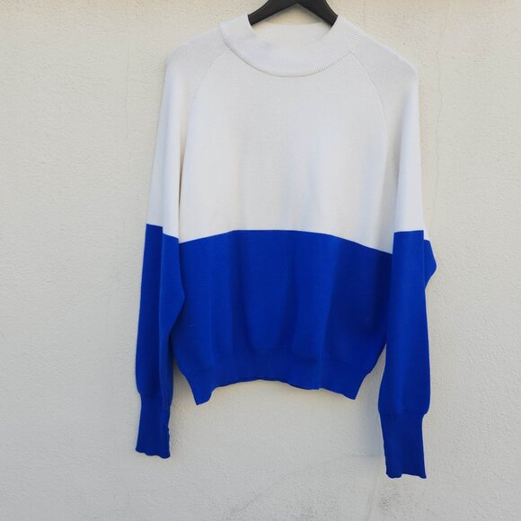 Tory Sport by Tory Burch Blue and White Preppy Colorblock Sweater - Picture 3 of 8
